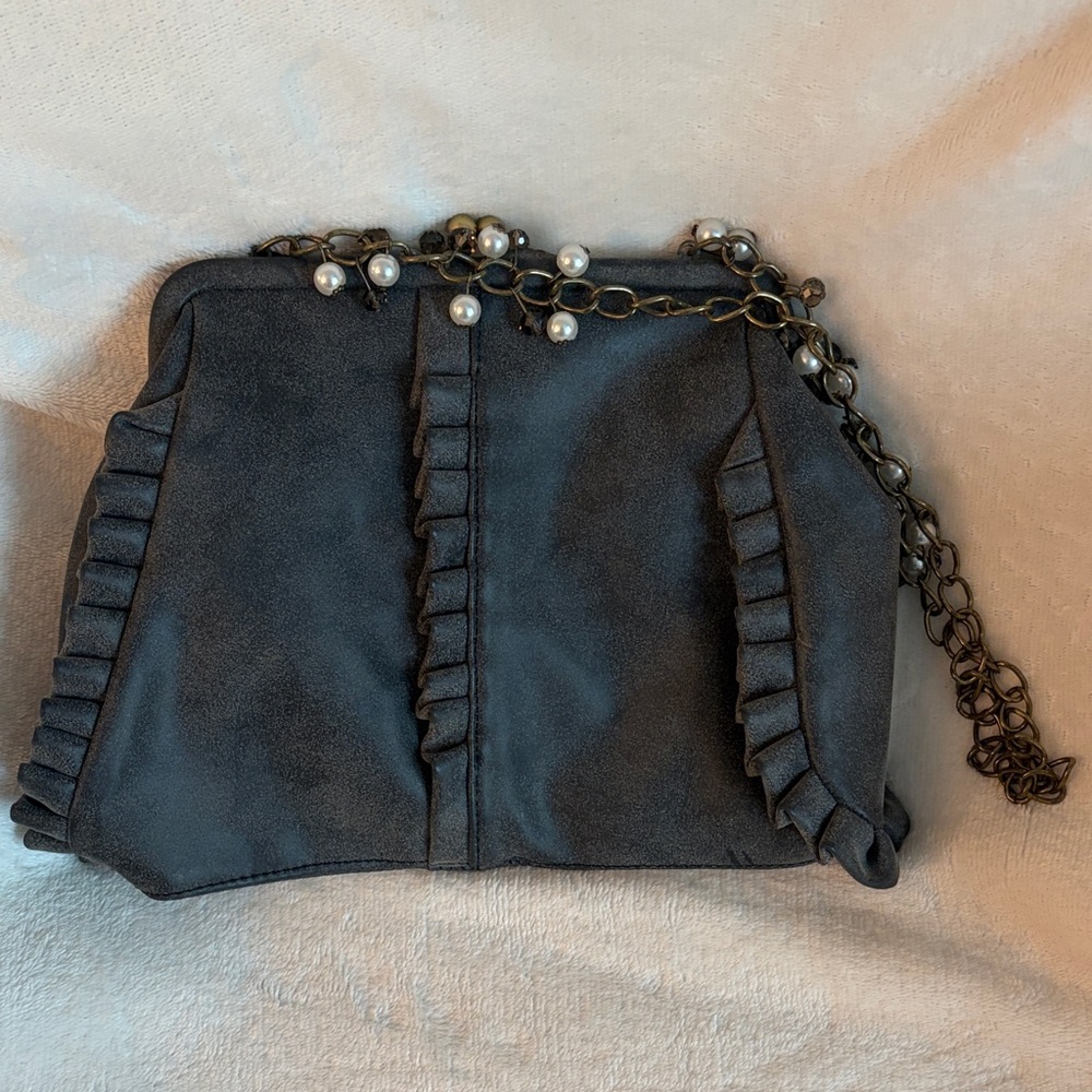 3 for 25! Liz Soto Elegant Dark Grey Ruffled Women's Boho‎ Bag with Clasp